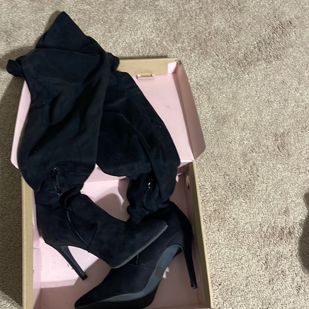 Suede black over knee boots